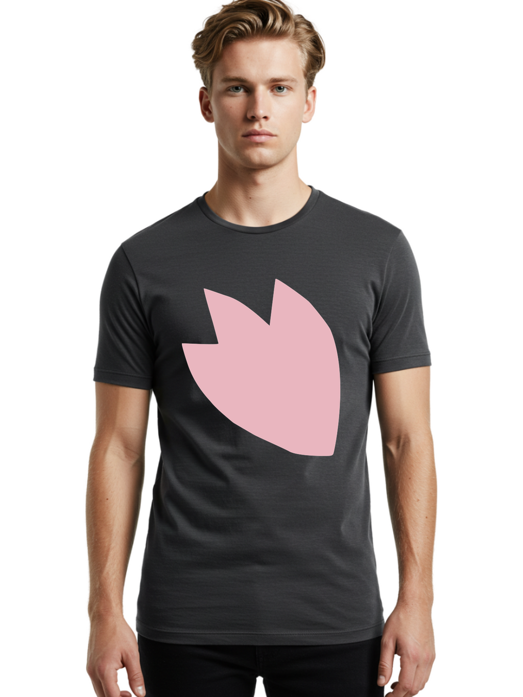 Pink-Tulip Men'S Graphic Tee, 100% Cotton, Comfortable Casual Summer Wear, Machine Washable, Pink Flower, Tulip Silhouette, Minimalist Design, Simple Shape, Floral Element, Soft Pink Hue, Abstract Shape Aab631