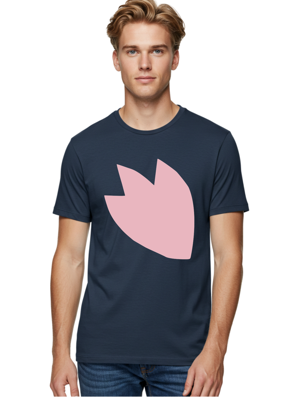Pink-Tulip Men'S Graphic Tee, 100% Cotton, Comfortable Casual Summer Wear, Machine Washable, Pink Flower, Tulip Silhouette, Minimalist Design, Simple Shape, Floral Element, Soft Pink Hue, Abstract Shape Aab631
