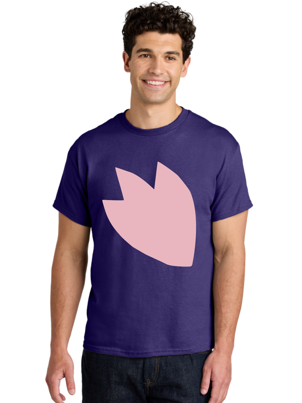 Pink-Tulip Men'S Graphic Tee, 100% Cotton, Comfortable Casual Summer Wear, Machine Washable, Pink Flower, Tulip Silhouette, Minimalist Design, Simple Shape, Floral Element, Soft Pink Hue, Abstract Shape Aab631