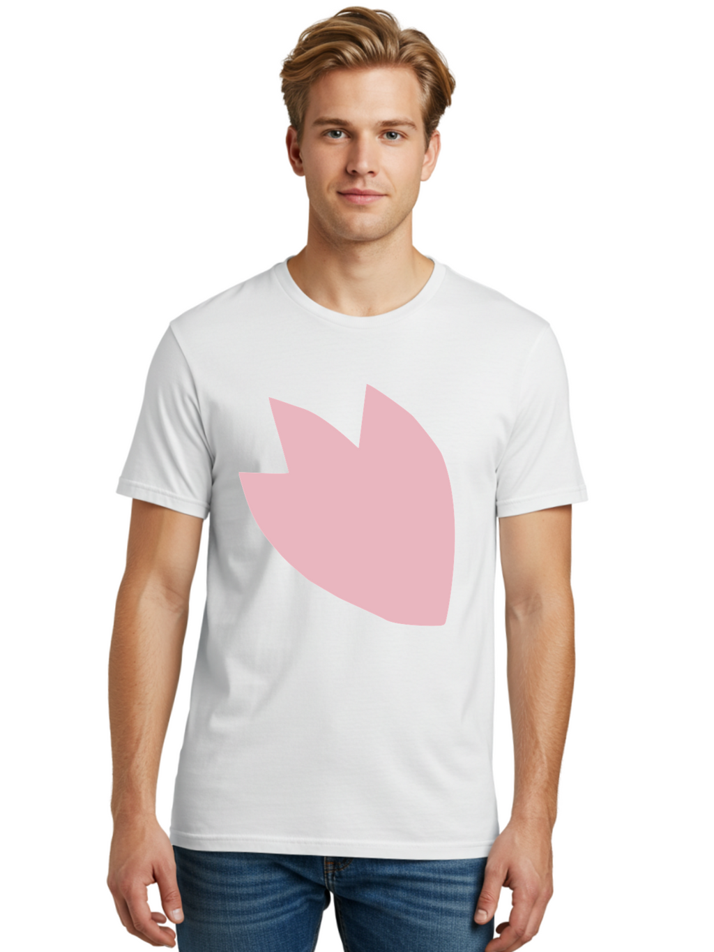 Pink-Tulip Men'S Graphic Tee, 100% Cotton, Comfortable Casual Summer Wear, Machine Washable, Pink Flower, Tulip Silhouette, Minimalist Design, Simple Shape, Floral Element, Soft Pink Hue, Abstract Shape Aab631