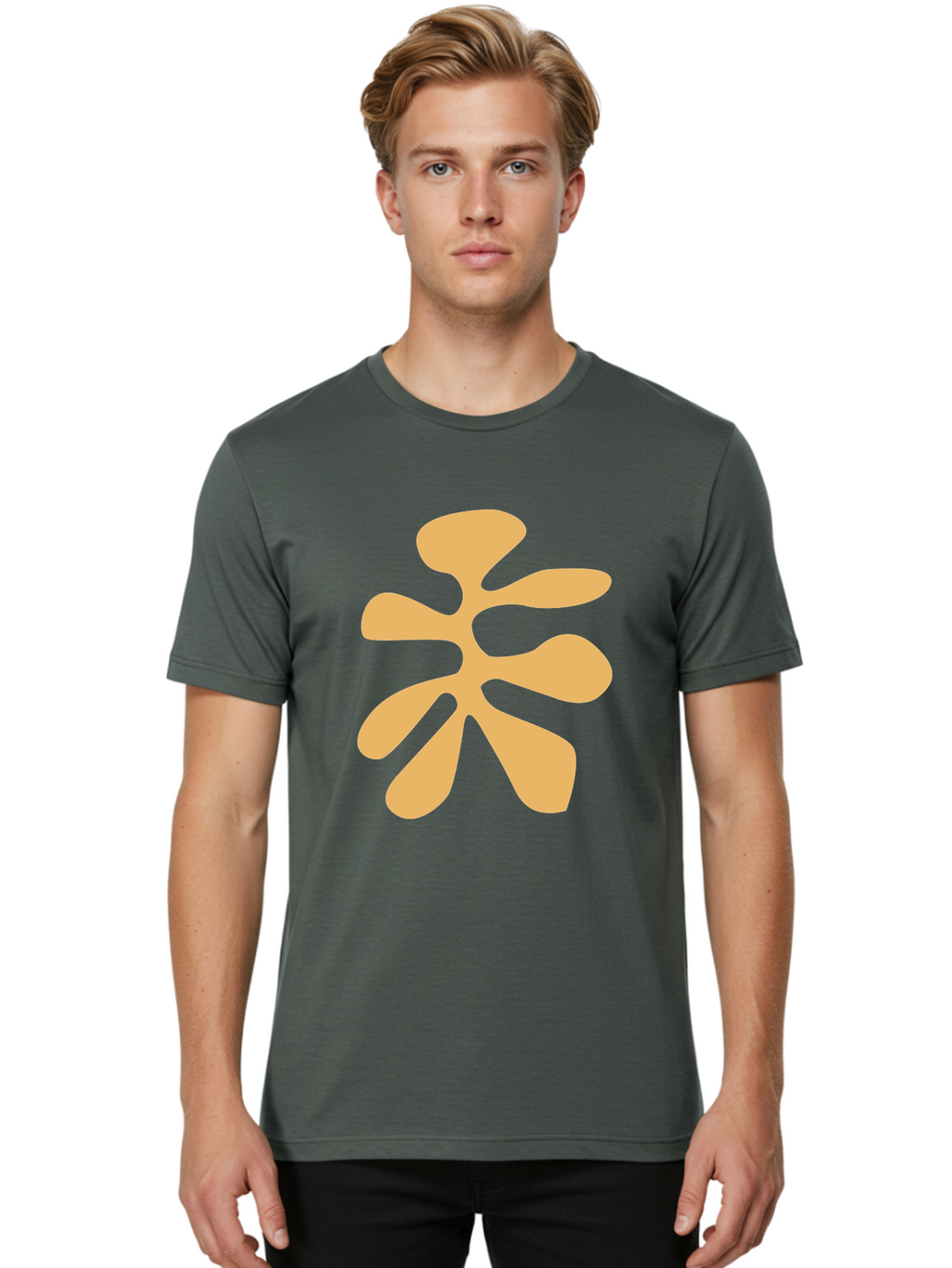 Tan-Asterisk Men'S Graphic Tee, 100% Cotton, Comfortable Casual Summer Wear, Machine Washable, Stylized Flower, Abstract Design, Modern Art, Minimalist Style, Orange Shape, Floral Motif, Simple Graphics, Contemporary Design Aab635