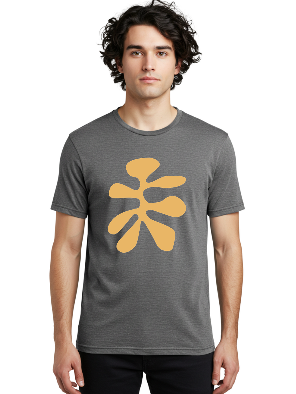 Tan-Asterisk Men'S Graphic Tee, 100% Cotton, Comfortable Casual Summer Wear, Machine Washable, Stylized Flower, Abstract Design, Modern Art, Minimalist Style, Orange Shape, Floral Motif, Simple Graphics, Contemporary Design Aab635