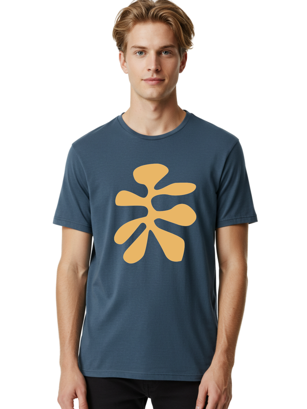 Tan-Asterisk Men'S Graphic Tee, 100% Cotton, Comfortable Casual Summer Wear, Machine Washable, Stylized Flower, Abstract Design, Modern Art, Minimalist Style, Orange Shape, Floral Motif, Simple Graphics, Contemporary Design Aab635