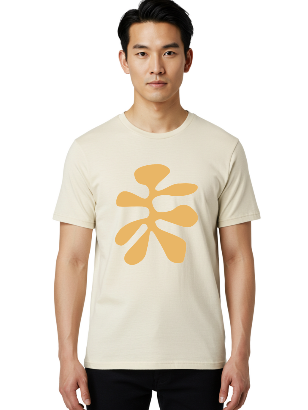Tan-Asterisk Men'S Graphic Tee, 100% Cotton, Comfortable Casual Summer Wear, Machine Washable, Stylized Flower, Abstract Design, Modern Art, Minimalist Style, Orange Shape, Floral Motif, Simple Graphics, Contemporary Design Aab635