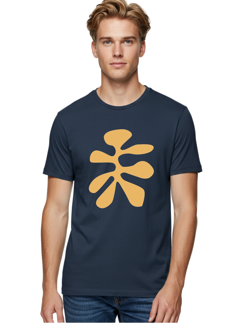 Tan-Asterisk Men'S Graphic Tee, 100% Cotton, Comfortable Casual Summer Wear, Machine Washable, Stylized Flower, Abstract Design, Modern Art, Minimalist Style, Orange Shape, Floral Motif, Simple Graphics, Contemporary Design Aab635