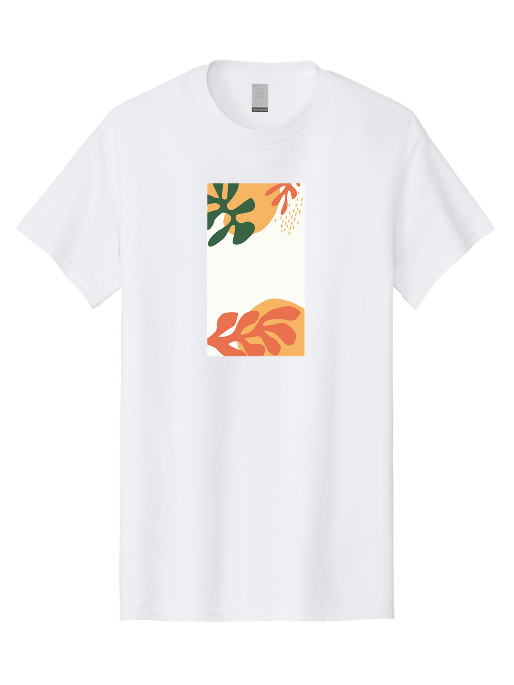 Tropical-Leaves Men'S Graphic Tee, 100% Cotton, Comfortable Casual Summer Wear, Machine Washable, Tropical Leaves, Abstract Art, Modern Design, Minimalist Style, Orange And Green Hues, Creative Graphics, Digital Illustration, Contemporary Art Aab636