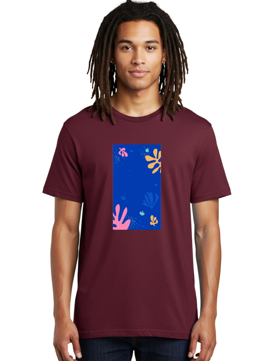 Underwater-Florals Men'S Graphic Tee, 100% Cotton, Comfortable Casual Summer Wear, Machine Washable, Underwater Scene, Colorful Flowers, Coral, Aquatic Plants, Ocean Life, Vibrant Colors, Whimsical Design, Digital Art, Floral Pattern, Aab638