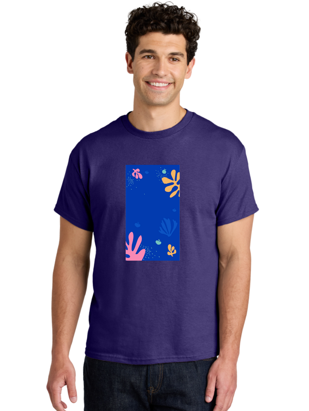 Underwater-Florals Men'S Graphic Tee, 100% Cotton, Comfortable Casual Summer Wear, Machine Washable, Underwater Scene, Colorful Flowers, Coral, Aquatic Plants, Ocean Life, Vibrant Colors, Whimsical Design, Digital Art, Floral Pattern, Aab638