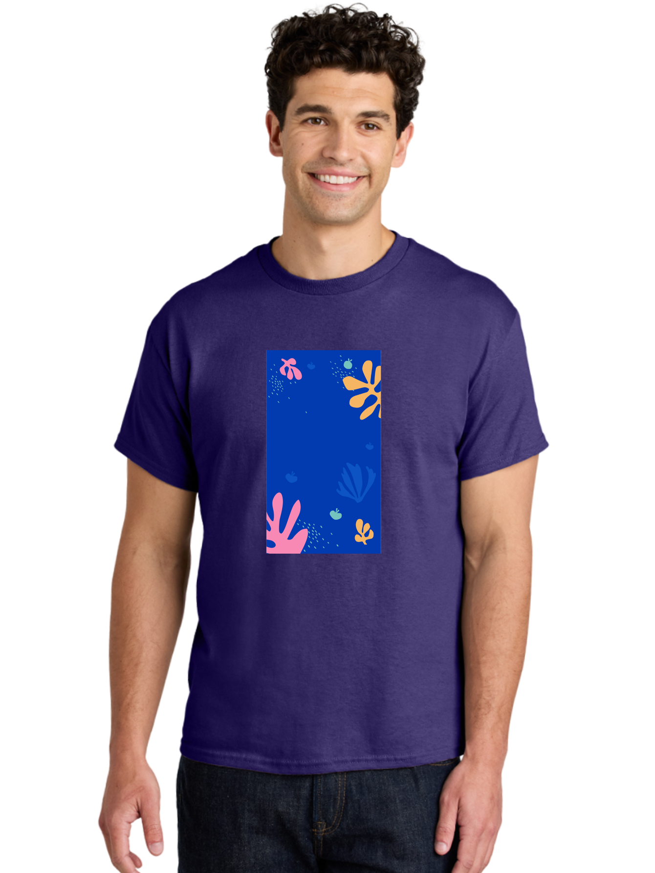 Underwater-Florals Men'S Graphic Tee, 100% Cotton, Comfortable Casual Summer Wear, Machine Washable, Underwater Scene, Colorful Flowers, Coral, Aquatic Plants, Ocean Life, Vibrant Colors, Whimsical Design, Digital Art, Floral Pattern, Aab638