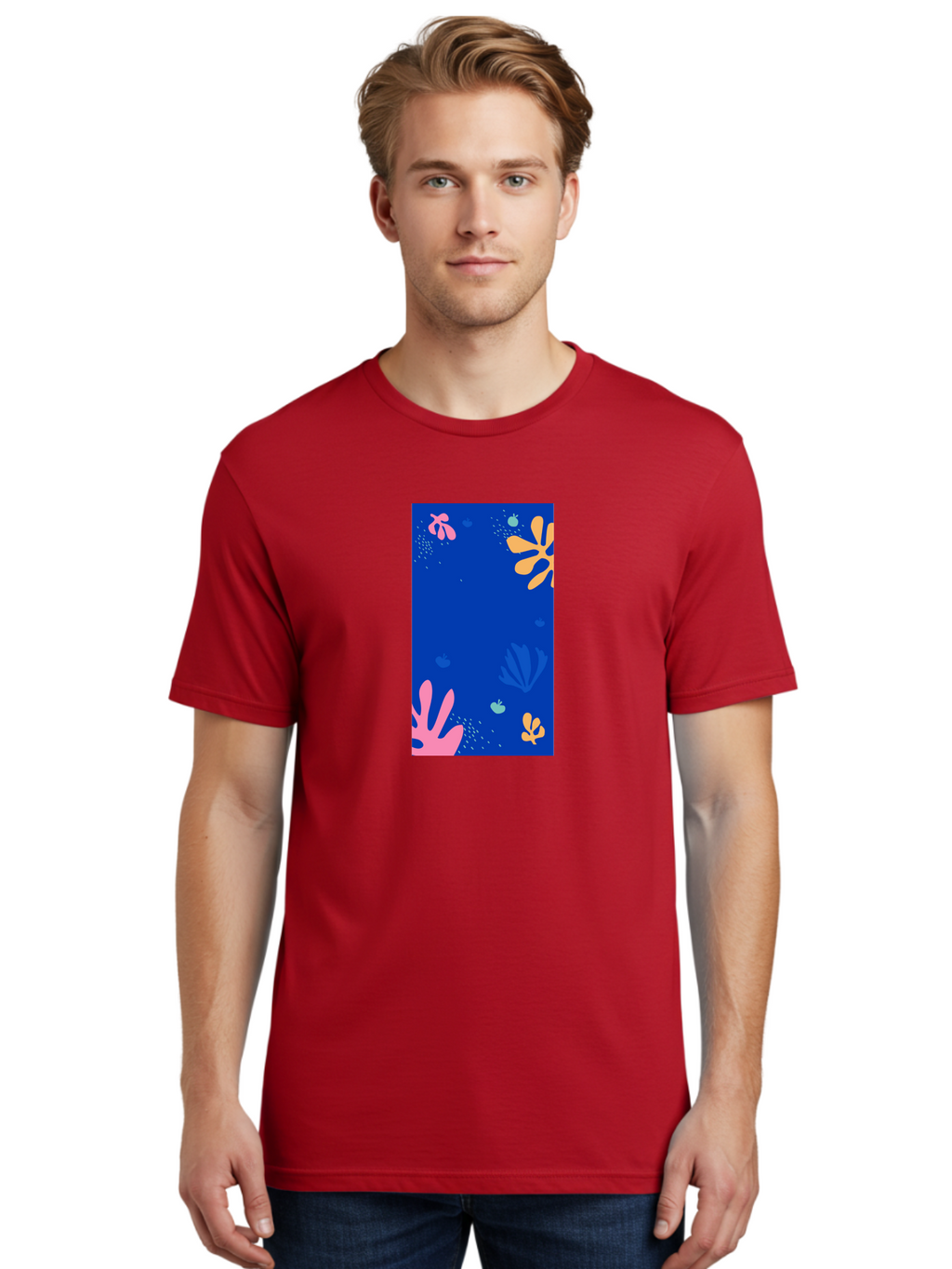 Underwater-Florals Men'S Graphic Tee, 100% Cotton, Comfortable Casual Summer Wear, Machine Washable, Underwater Scene, Colorful Flowers, Coral, Aquatic Plants, Ocean Life, Vibrant Colors, Whimsical Design, Digital Art, Floral Pattern, Aab638