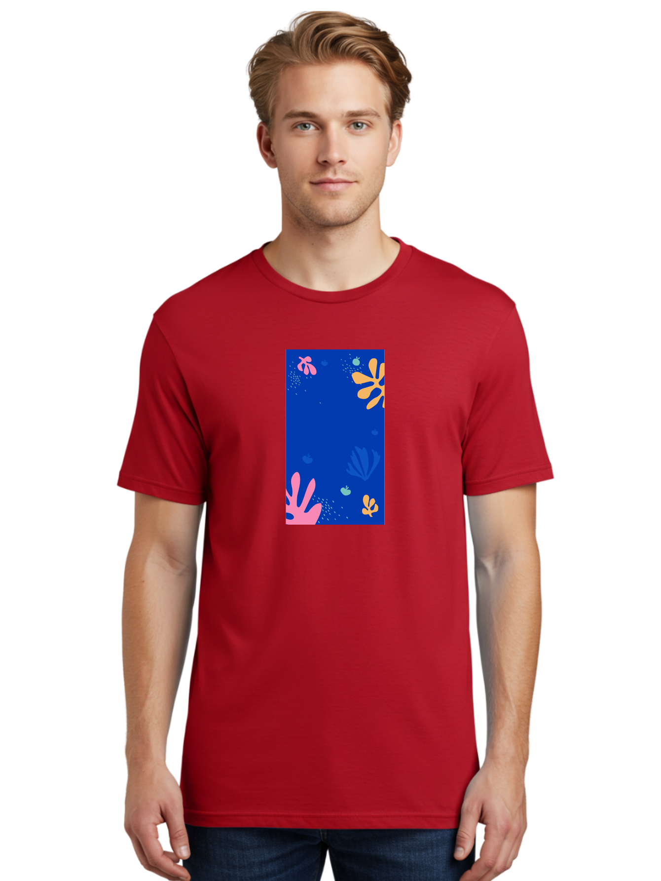 Underwater-Florals Men'S Graphic Tee, 100% Cotton, Comfortable Casual Summer Wear, Machine Washable, Underwater Scene, Colorful Flowers, Coral, Aquatic Plants, Ocean Life, Vibrant Colors, Whimsical Design, Digital Art, Floral Pattern, Aab638