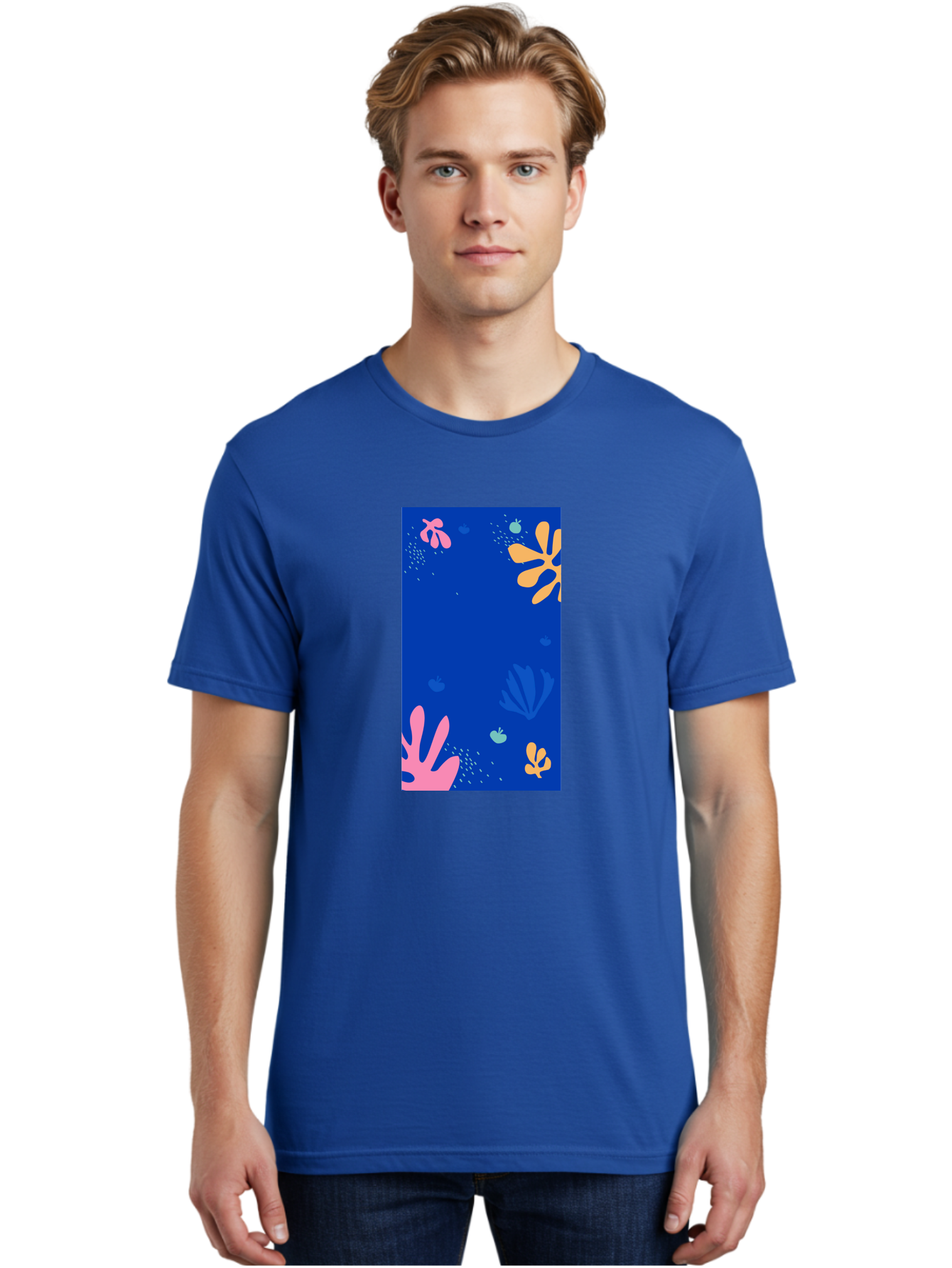 Underwater-Florals Men'S Graphic Tee, 100% Cotton, Comfortable Casual Summer Wear, Machine Washable, Underwater Scene, Colorful Flowers, Coral, Aquatic Plants, Ocean Life, Vibrant Colors, Whimsical Design, Digital Art, Floral Pattern, Aab638