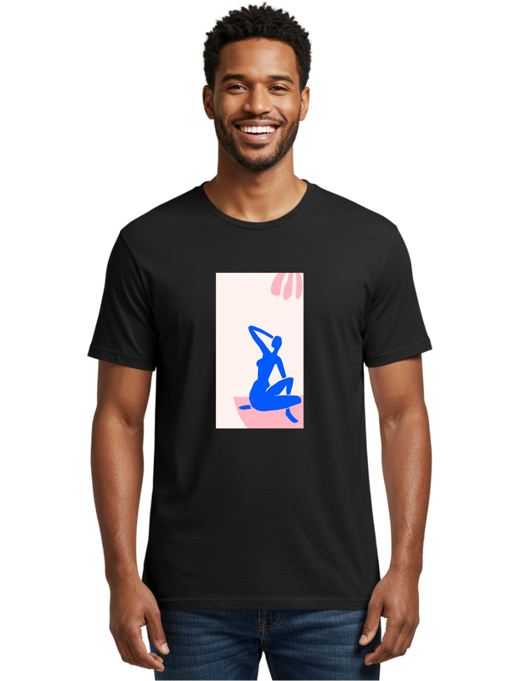 Yoga-Pose Men'S Graphic Tee, 100% Cotton, Comfortable Casual Summer Wear, Machine Washable, Yoga Silhouette, Serene Pose, Blue Figure, Wellness, Fitness, Meditation, Relaxation, Mindfulness, Calm Atmosphere Aab640