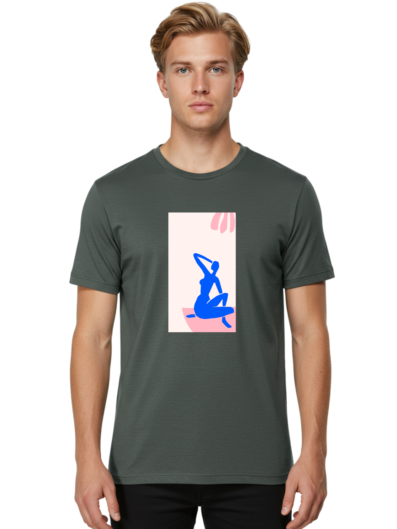 Yoga-Pose Men'S Graphic Tee, 100% Cotton, Comfortable Casual Summer Wear, Machine Washable, Yoga Silhouette, Serene Pose, Blue Figure, Wellness, Fitness, Meditation, Relaxation, Mindfulness, Calm Atmosphere Aab640