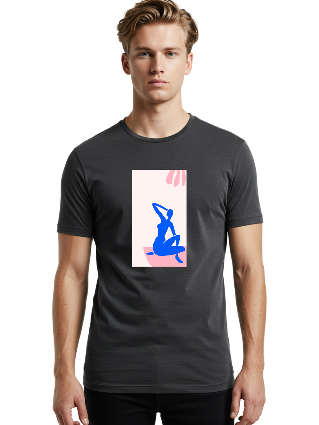 Yoga-Pose Men'S Graphic Tee, 100% Cotton, Comfortable Casual Summer Wear, Machine Washable, Yoga Silhouette, Serene Pose, Blue Figure, Wellness, Fitness, Meditation, Relaxation, Mindfulness, Calm Atmosphere Aab640