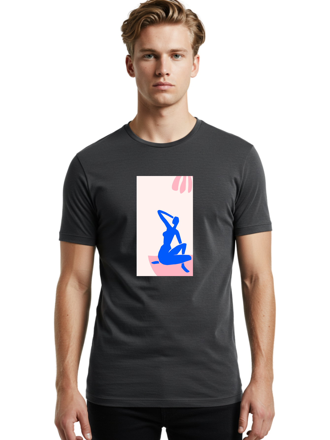 Yoga-Pose Men'S Graphic Tee, 100% Cotton, Comfortable Casual Summer Wear, Machine Washable, Yoga Silhouette, Serene Pose, Blue Figure, Wellness, Fitness, Meditation, Relaxation, Mindfulness, Calm Atmosphere Aab640