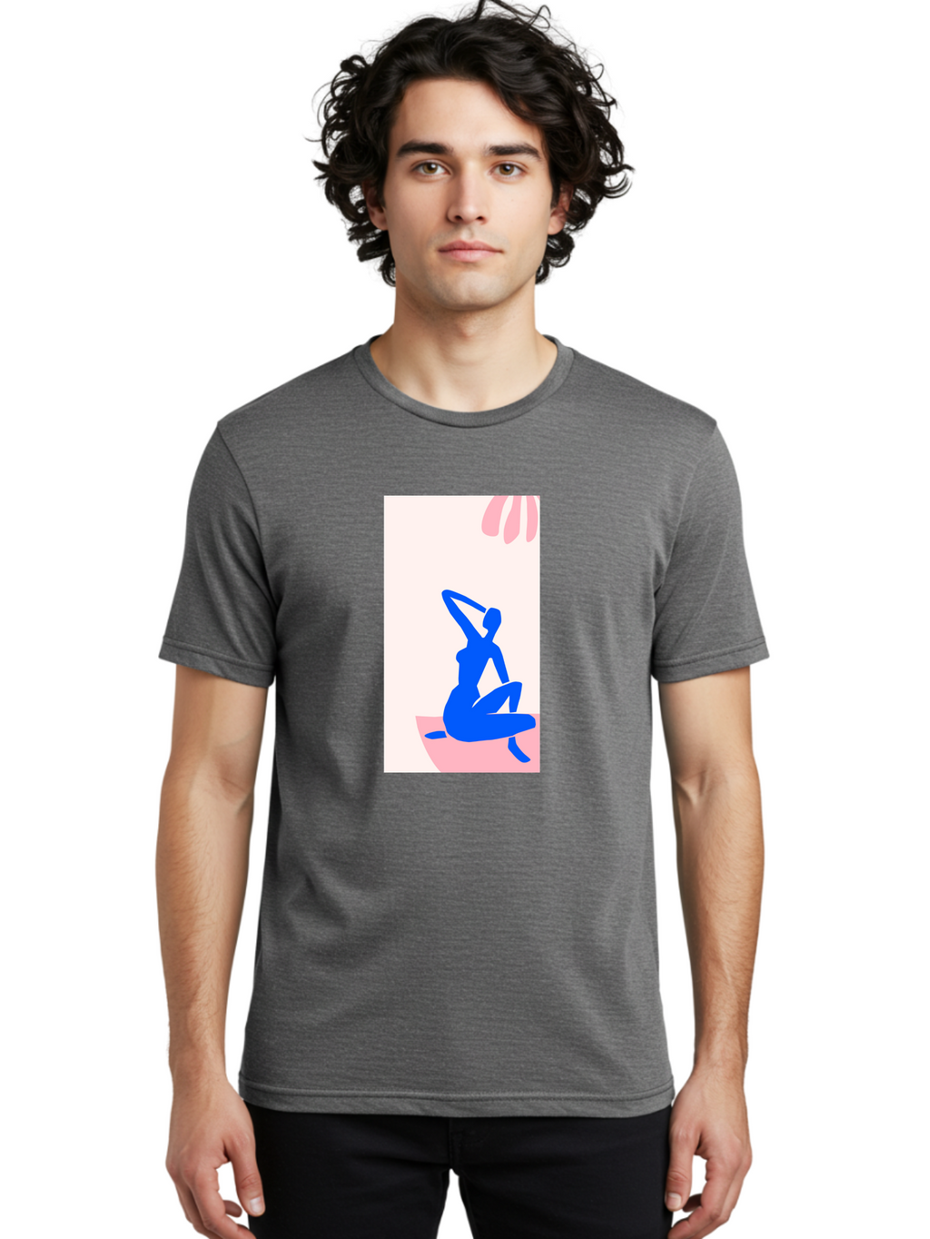 Yoga-Pose Men'S Graphic Tee, 100% Cotton, Comfortable Casual Summer Wear, Machine Washable, Yoga Silhouette, Serene Pose, Blue Figure, Wellness, Fitness, Meditation, Relaxation, Mindfulness, Calm Atmosphere Aab640