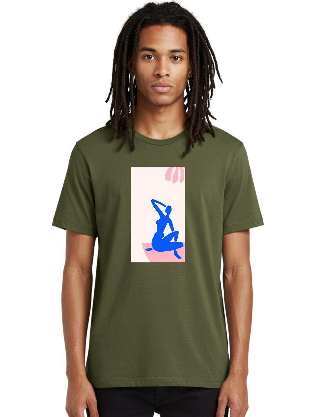 Yoga-Pose Men'S Graphic Tee, 100% Cotton, Comfortable Casual Summer Wear, Machine Washable, Yoga Silhouette, Serene Pose, Blue Figure, Wellness, Fitness, Meditation, Relaxation, Mindfulness, Calm Atmosphere Aab640