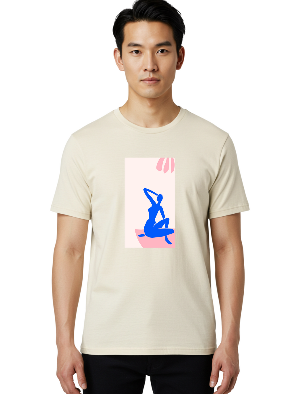 Yoga-Pose Men'S Graphic Tee, 100% Cotton, Comfortable Casual Summer Wear, Machine Washable, Yoga Silhouette, Serene Pose, Blue Figure, Wellness, Fitness, Meditation, Relaxation, Mindfulness, Calm Atmosphere Aab640