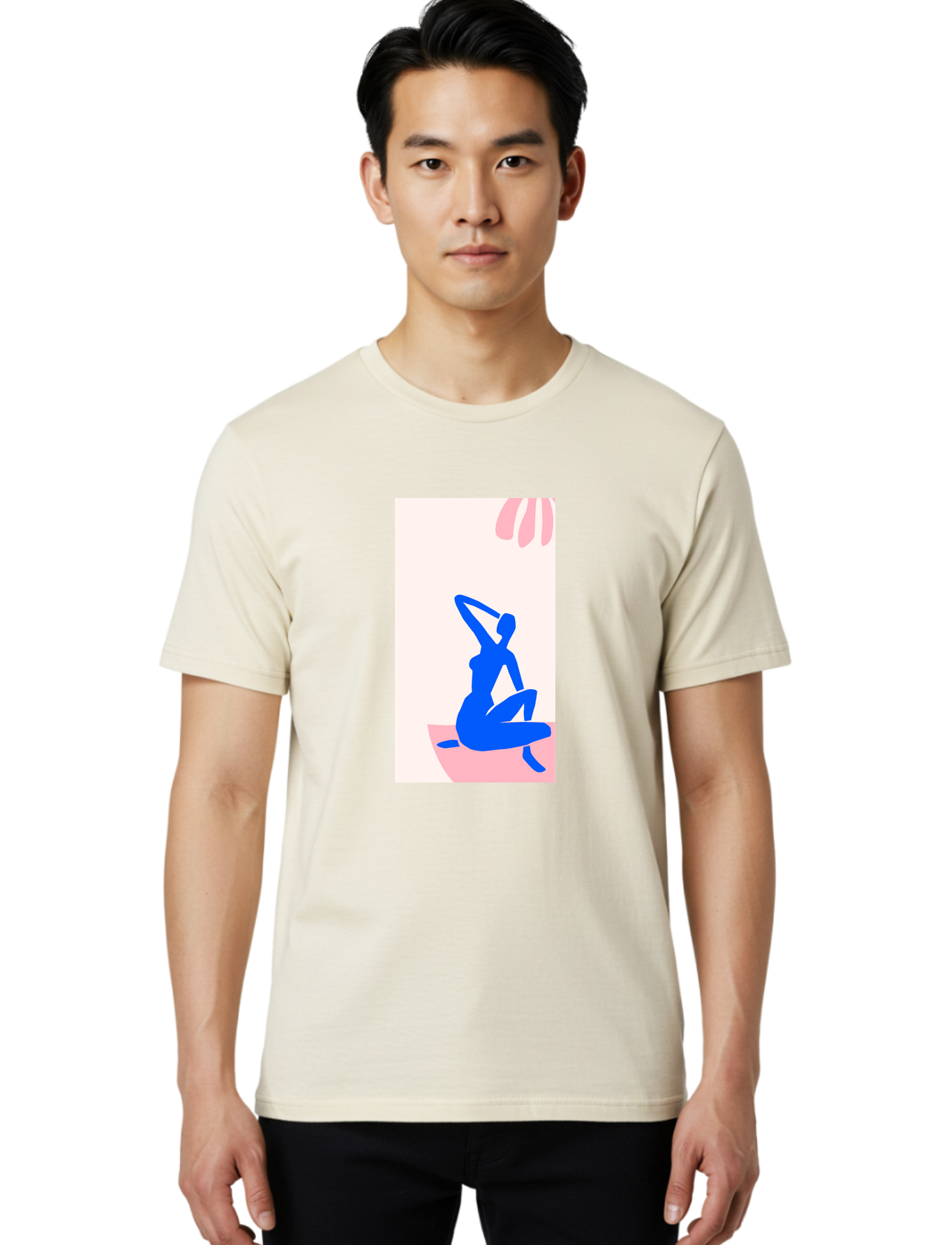 Yoga-Pose Men'S Graphic Tee, 100% Cotton, Comfortable Casual Summer Wear, Machine Washable, Yoga Silhouette, Serene Pose, Blue Figure, Wellness, Fitness, Meditation, Relaxation, Mindfulness, Calm Atmosphere Aab640