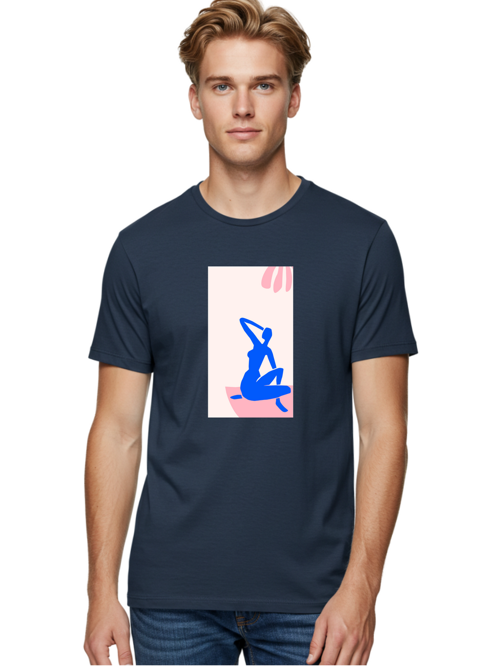 Yoga-Pose Men'S Graphic Tee, 100% Cotton, Comfortable Casual Summer Wear, Machine Washable, Yoga Silhouette, Serene Pose, Blue Figure, Wellness, Fitness, Meditation, Relaxation, Mindfulness, Calm Atmosphere Aab640