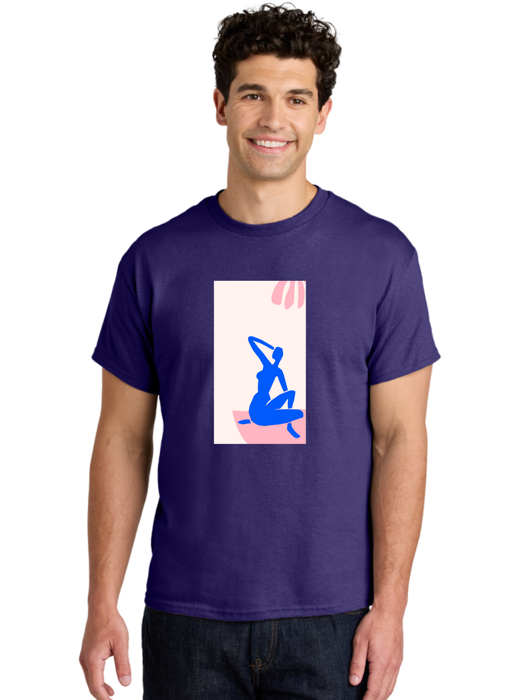 Yoga-Pose Men'S Graphic Tee, 100% Cotton, Comfortable Casual Summer Wear, Machine Washable, Yoga Silhouette, Serene Pose, Blue Figure, Wellness, Fitness, Meditation, Relaxation, Mindfulness, Calm Atmosphere Aab640