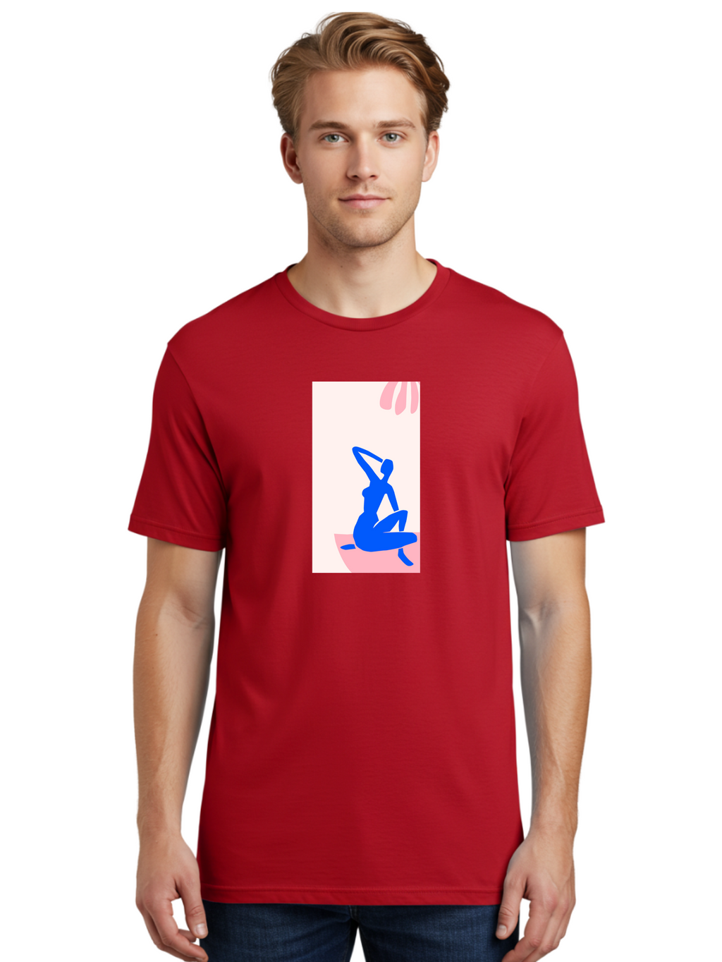 Yoga-Pose Men'S Graphic Tee, 100% Cotton, Comfortable Casual Summer Wear, Machine Washable, Yoga Silhouette, Serene Pose, Blue Figure, Wellness, Fitness, Meditation, Relaxation, Mindfulness, Calm Atmosphere Aab640