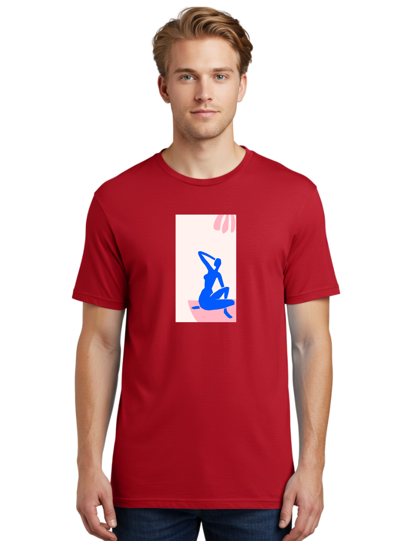 Yoga-Pose Men'S Graphic Tee, 100% Cotton, Comfortable Casual Summer Wear, Machine Washable, Yoga Silhouette, Serene Pose, Blue Figure, Wellness, Fitness, Meditation, Relaxation, Mindfulness, Calm Atmosphere Aab640