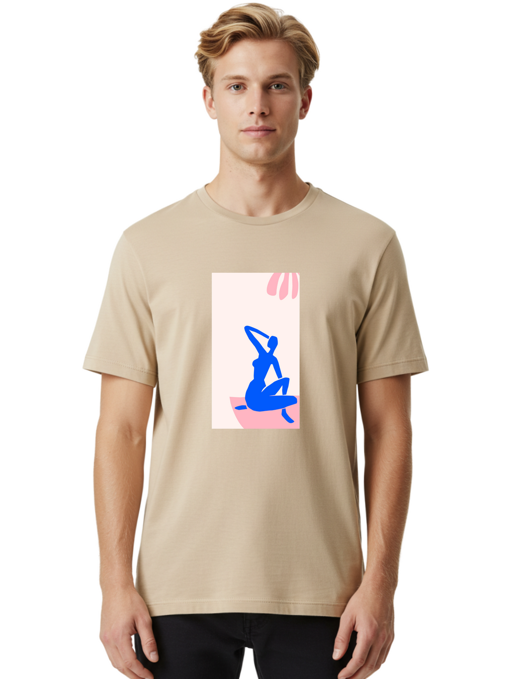 Yoga-Pose Men'S Graphic Tee, 100% Cotton, Comfortable Casual Summer Wear, Machine Washable, Yoga Silhouette, Serene Pose, Blue Figure, Wellness, Fitness, Meditation, Relaxation, Mindfulness, Calm Atmosphere Aab640