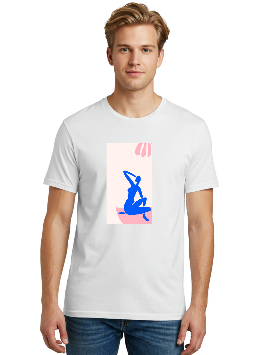 Yoga-Pose Men'S Graphic Tee, 100% Cotton, Comfortable Casual Summer Wear, Machine Washable, Yoga Silhouette, Serene Pose, Blue Figure, Wellness, Fitness, Meditation, Relaxation, Mindfulness, Calm Atmosphere Aab640