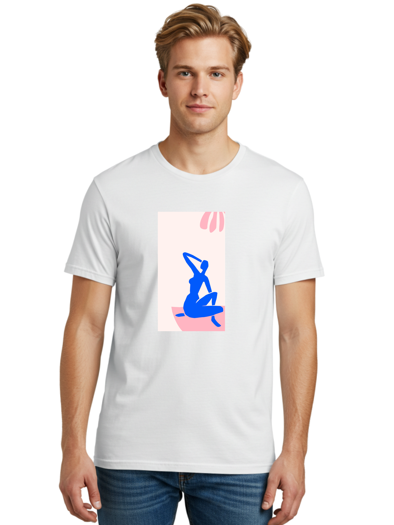 Yoga-Pose Men'S Graphic Tee, 100% Cotton, Comfortable Casual Summer Wear, Machine Washable, Yoga Silhouette, Serene Pose, Blue Figure, Wellness, Fitness, Meditation, Relaxation, Mindfulness, Calm Atmosphere Aab640