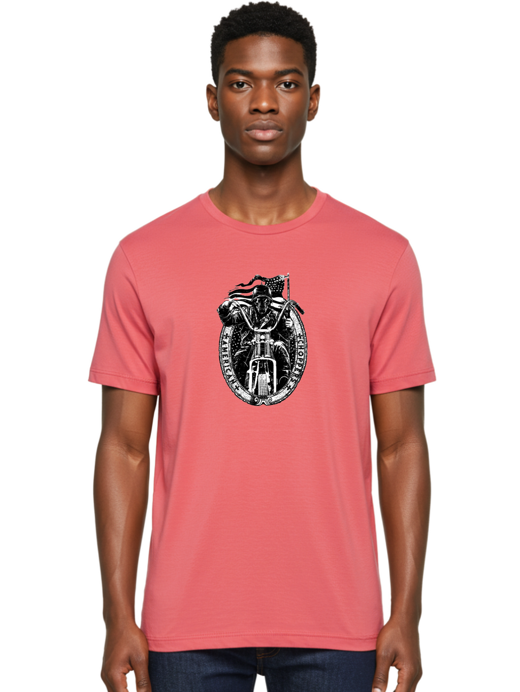 American-Chopper Men'S Graphic Tee, 100% Cotton, Comfortable Casual Summer Wear, Machine Washable, Motorcycle Culture, Biker Graphics, Patriotic Symbol, Chopper Bike, Skull Rider, American Flag, Bold Design, Black And White Illustration, Aab642