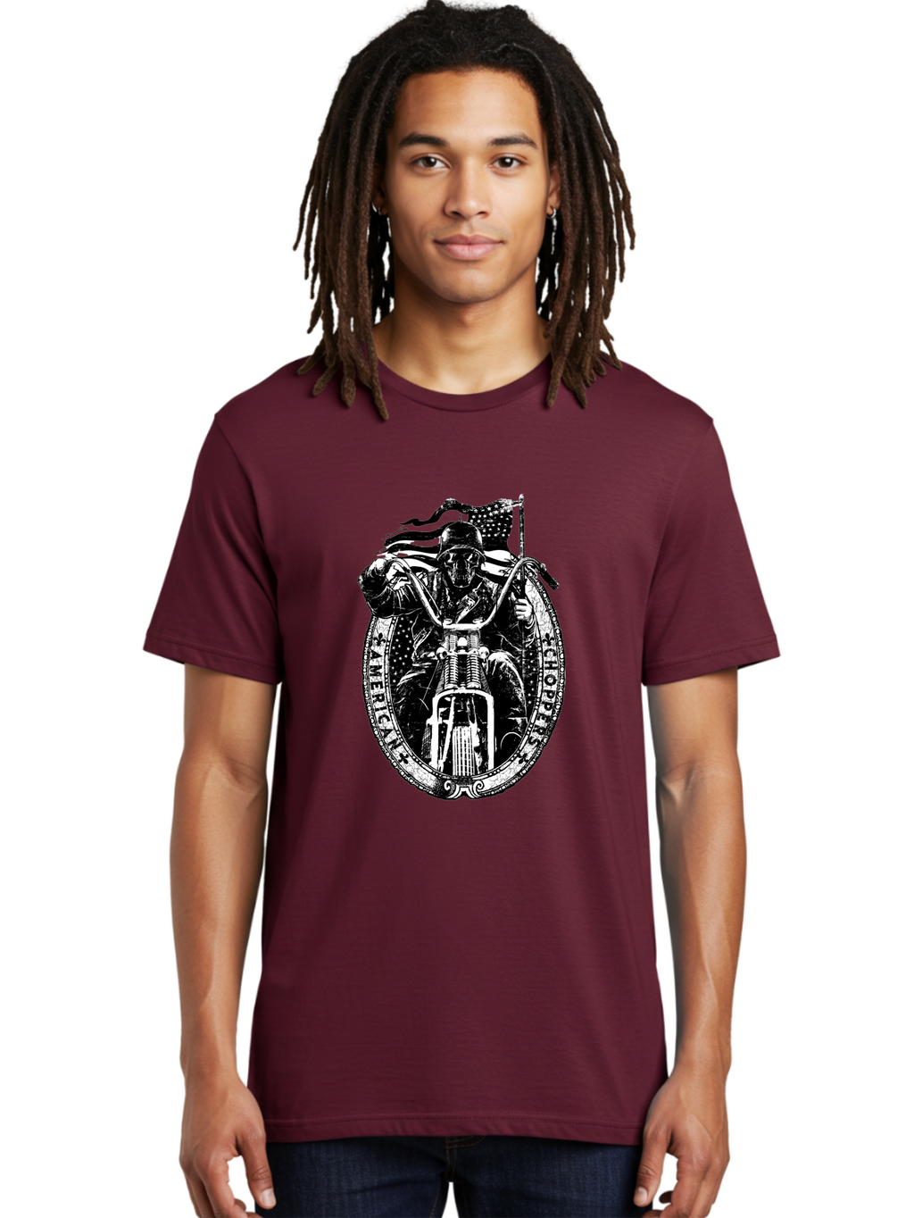 American-Chopper Men'S Graphic Tee, 100% Cotton, Comfortable Casual Summer Wear, Machine Washable, Motorcycle Culture, Biker Graphics, Patriotic Symbol, Chopper Bike, Skull Rider, American Flag, Bold Design, Black And White Illustration, Aab642