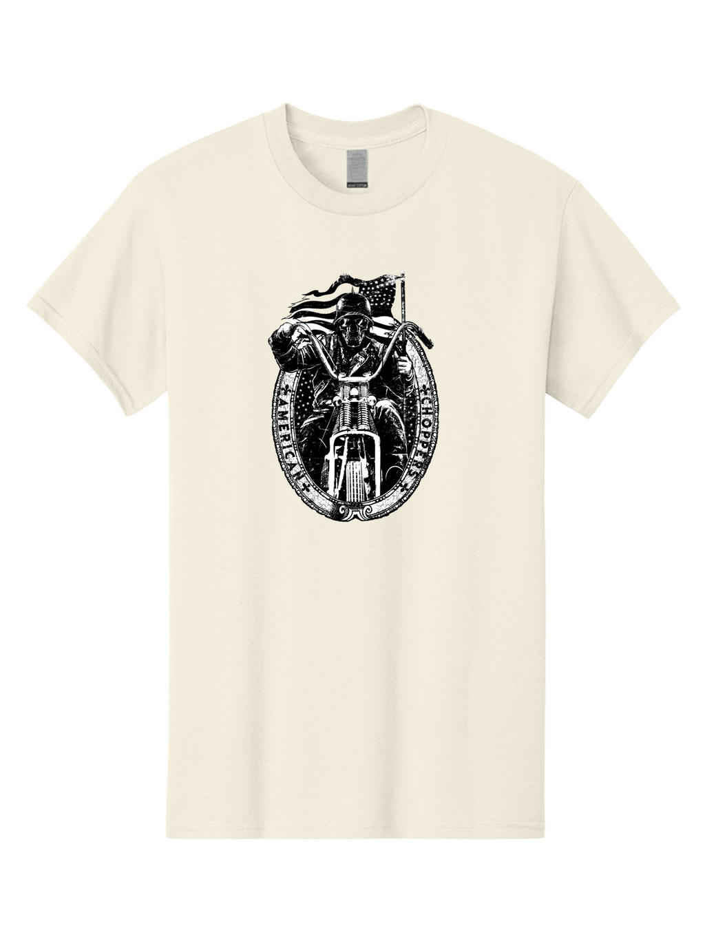 American-Chopper Men'S Graphic Tee, 100% Cotton, Comfortable Casual Summer Wear, Machine Washable, Motorcycle Culture, Biker Graphics, Patriotic Symbol, Chopper Bike, Skull Rider, American Flag, Bold Design, Black And White Illustration, Aab642