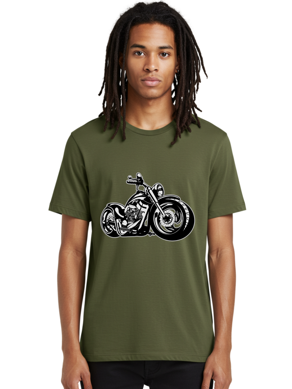 Chopper-Motorcycle Men'S Graphic Tee, 100% Cotton, Comfortable Casual Summer Wear, Machine Washable, Custom Motorcycle, Chopper Bike, Black And White Illustration, Biker Culture, Motorcycle Art, Custom Wheels, Chrome Exhaust, Motorbike Design Aab644