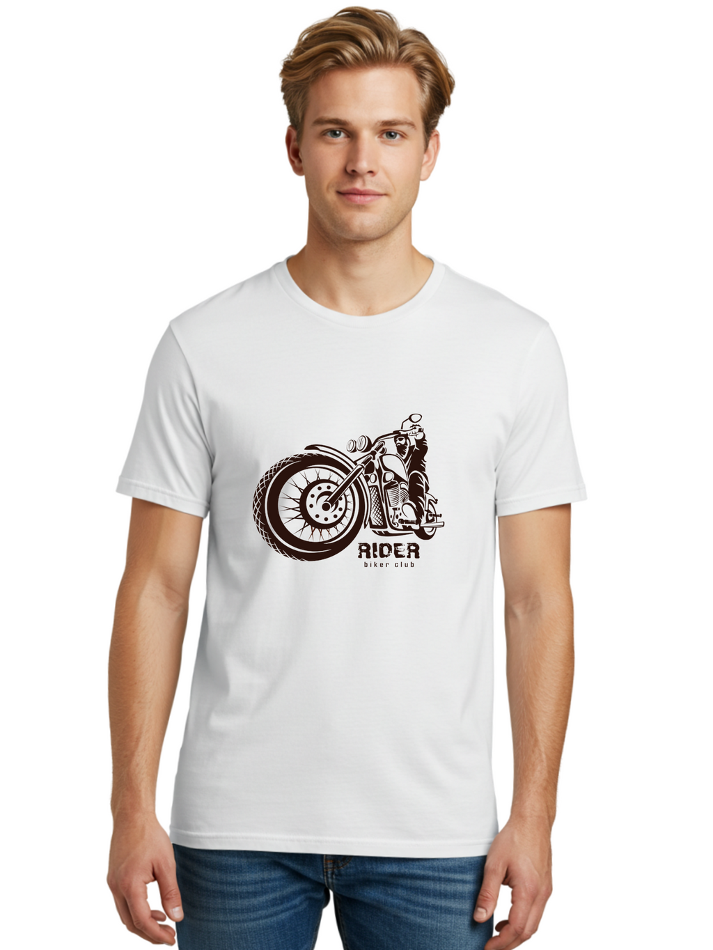 Rider-Biker-Club Men'S Graphic Tee, 100% Cotton, Comfortable Casual Summer Wear, Machine Washable, Motorcycle Club, Biker Culture, Vintage Bike, Rider Logo, Motorcycle Design, Biker Gang, Retro Motorcycle, Biker Apparel Aab645