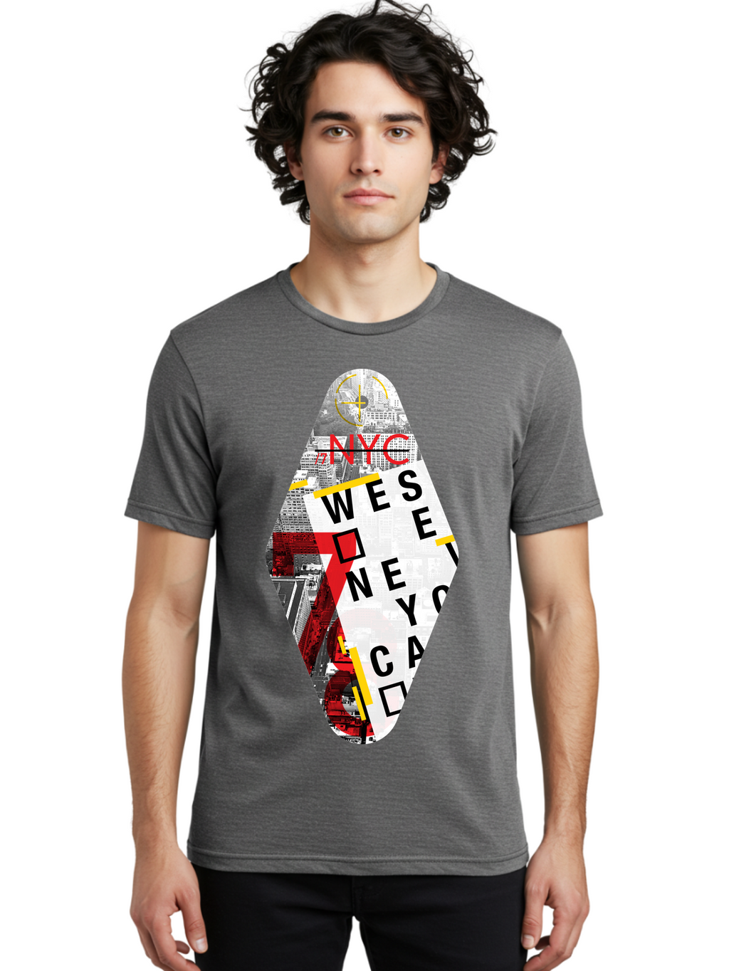 Nyc-West-New-York Men'S Graphic Tee, 100% Cotton, Comfortable Casual Summer Wear, Machine Washable, New York City, Cityscape, Urban Landscape, Abstract Art, Collage, Typography, Modern Design, City Views, Nyc Landmarks, Wesee Concept Aab646