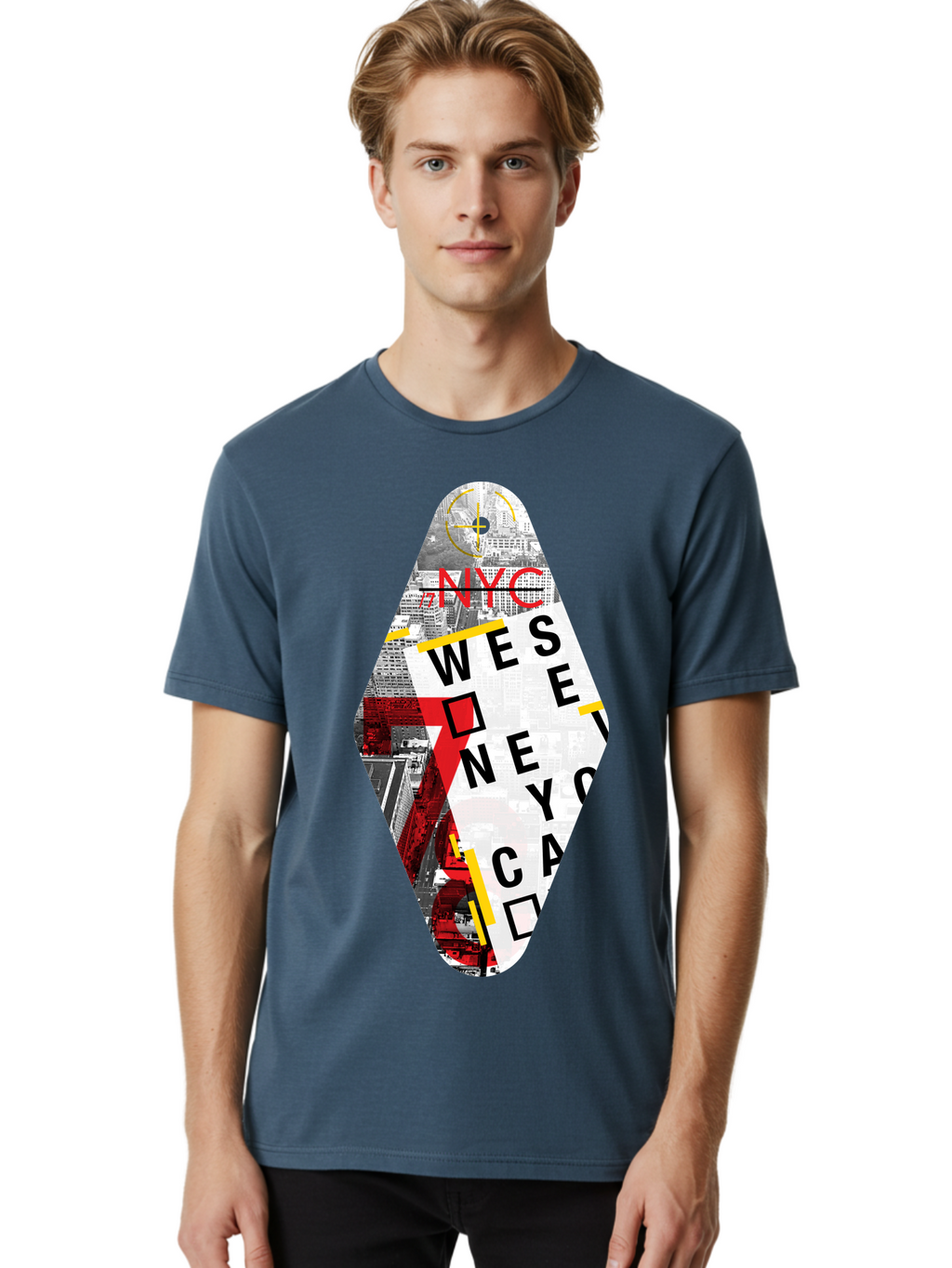 Nyc-West-New-York Men'S Graphic Tee, 100% Cotton, Comfortable Casual Summer Wear, Machine Washable, New York City, Cityscape, Urban Landscape, Abstract Art, Collage, Typography, Modern Design, City Views, Nyc Landmarks, Wesee Concept Aab646