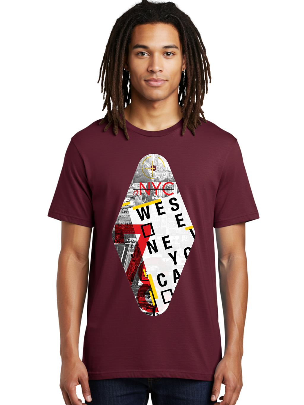 Nyc-West-New-York Men'S Graphic Tee, 100% Cotton, Comfortable Casual Summer Wear, Machine Washable, New York City, Cityscape, Urban Landscape, Abstract Art, Collage, Typography, Modern Design, City Views, Nyc Landmarks, Wesee Concept Aab646