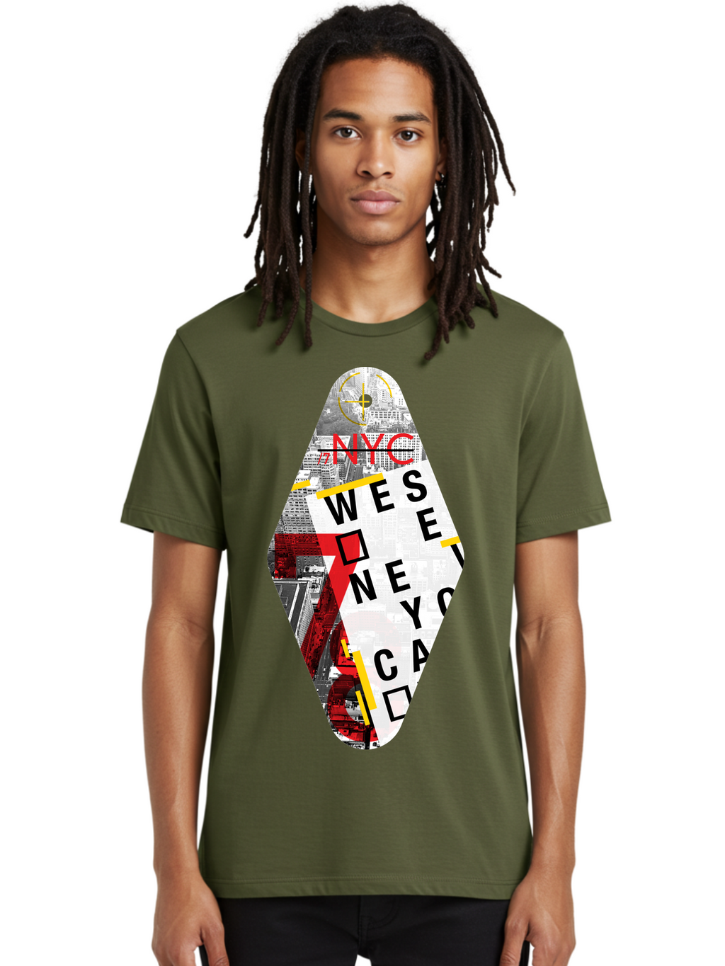 Nyc-West-New-York Men'S Graphic Tee, 100% Cotton, Comfortable Casual Summer Wear, Machine Washable, New York City, Cityscape, Urban Landscape, Abstract Art, Collage, Typography, Modern Design, City Views, Nyc Landmarks, Wesee Concept Aab646