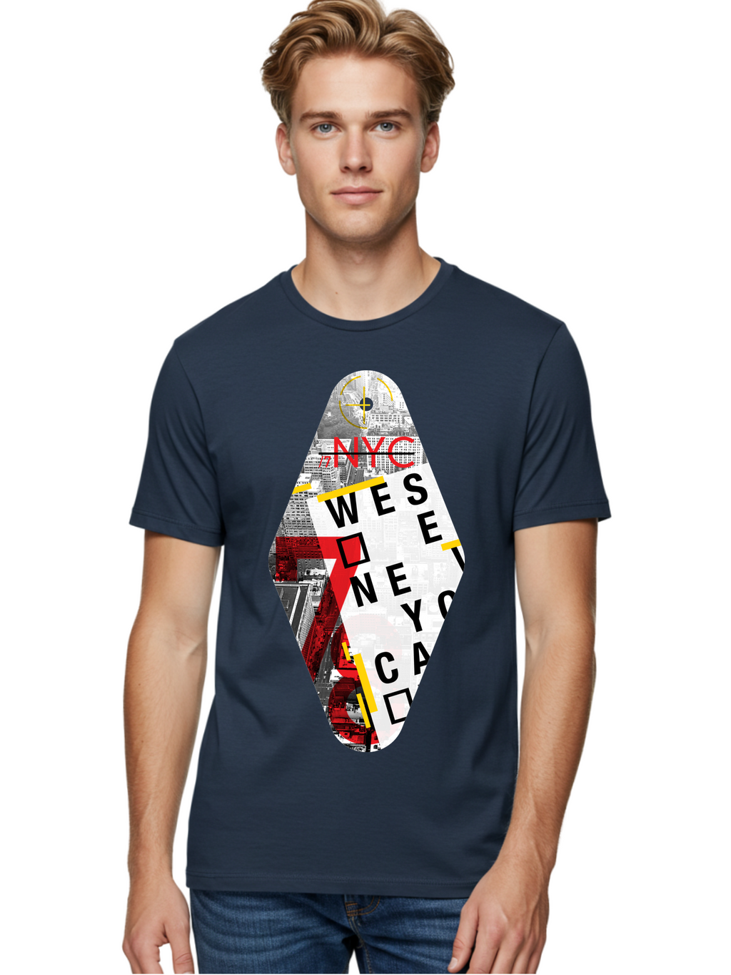 Nyc-West-New-York Men'S Graphic Tee, 100% Cotton, Comfortable Casual Summer Wear, Machine Washable, New York City, Cityscape, Urban Landscape, Abstract Art, Collage, Typography, Modern Design, City Views, Nyc Landmarks, Wesee Concept Aab646