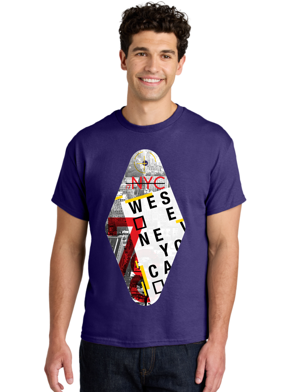 Nyc-West-New-York Men'S Graphic Tee, 100% Cotton, Comfortable Casual Summer Wear, Machine Washable, New York City, Cityscape, Urban Landscape, Abstract Art, Collage, Typography, Modern Design, City Views, Nyc Landmarks, Wesee Concept Aab646