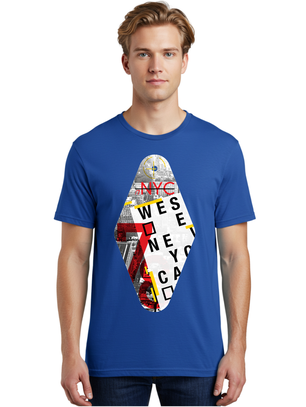 Nyc-West-New-York Men'S Graphic Tee, 100% Cotton, Comfortable Casual Summer Wear, Machine Washable, New York City, Cityscape, Urban Landscape, Abstract Art, Collage, Typography, Modern Design, City Views, Nyc Landmarks, Wesee Concept Aab646