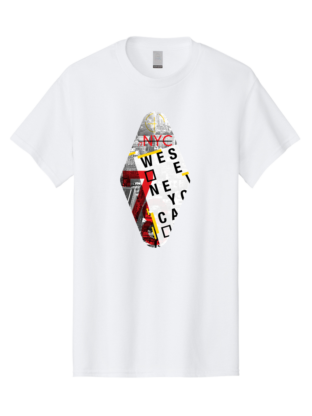 Nyc-West-New-York Men'S Graphic Tee, 100% Cotton, Comfortable Casual Summer Wear, Machine Washable, New York City, Cityscape, Urban Landscape, Abstract Art, Collage, Typography, Modern Design, City Views, Nyc Landmarks, Wesee Concept Aab646