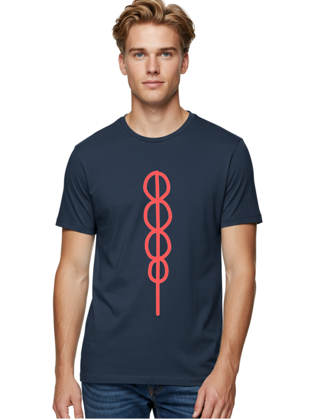8-Symbol Men'S Graphic Tee, 100% Cotton, Comfortable Casual Summer Wear, Machine Washable, Interconnected Loops, Infinite Symbol, Abstract Art, Minimalist Design, Pink Outline, Symbolic Representation, Eternity, Endless Loop, Geometric Shape Aab647