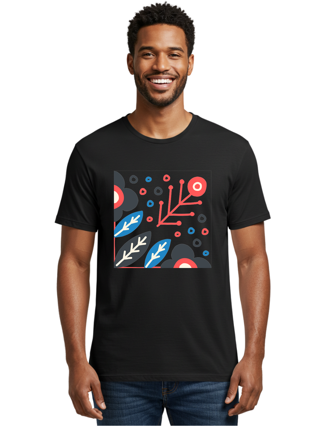 Abstract-Floral-Pattern-1 Men'S Graphic Tee, 100% Cotton, Comfortable Casual Summer Wear, Machine Washable, Abstract Floral Pattern, Colorful Flowers, Modern Botanical Art, Vibrant Graphics, Playful Design, Creative Illustration, Aab650