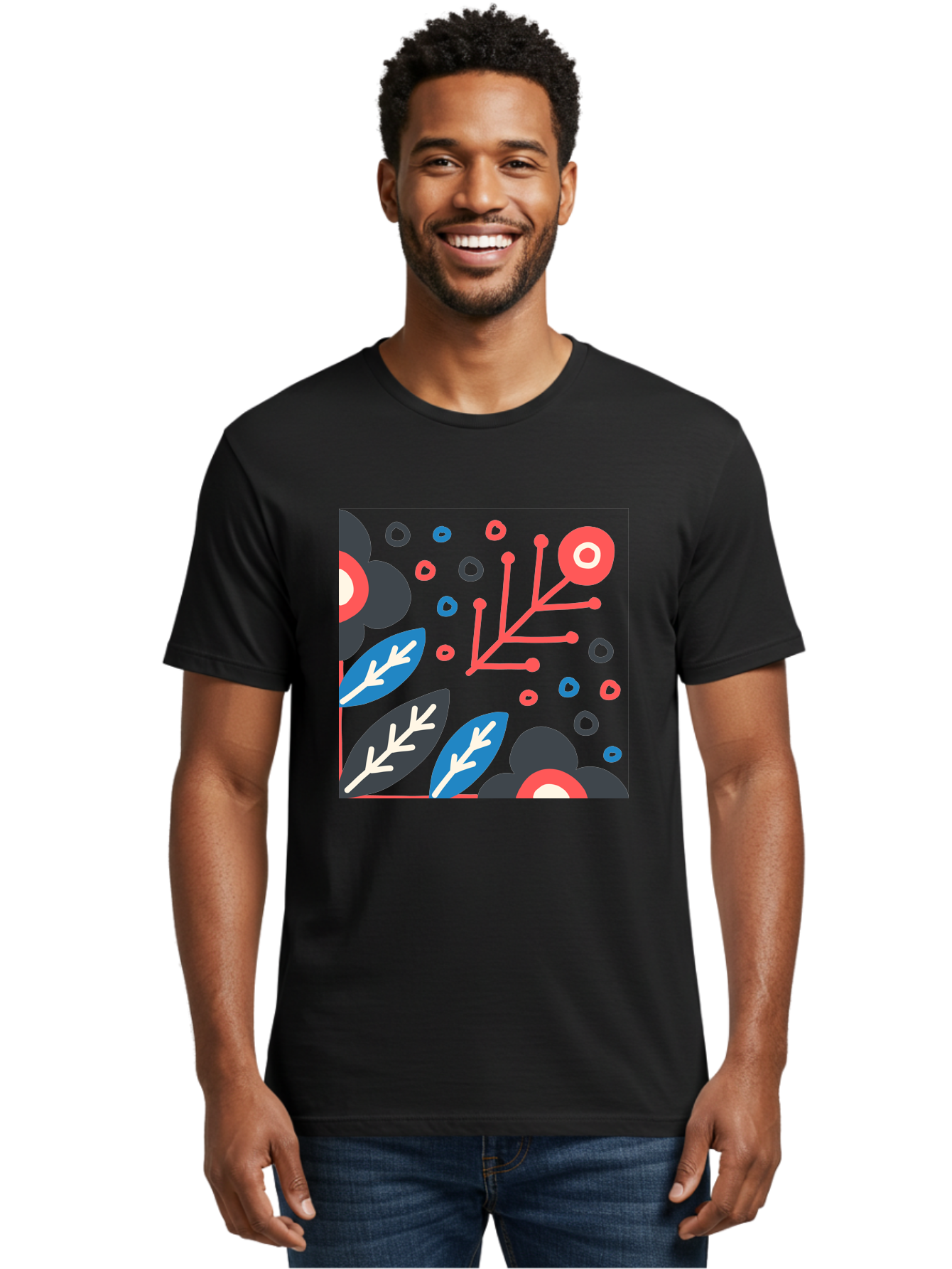 Abstract-Floral-Pattern-1 Men'S Graphic Tee, 100% Cotton, Comfortable Casual Summer Wear, Machine Washable, Abstract Floral Pattern, Colorful Flowers, Modern Botanical Art, Vibrant Graphics, Playful Design, Creative Illustration, Aab650