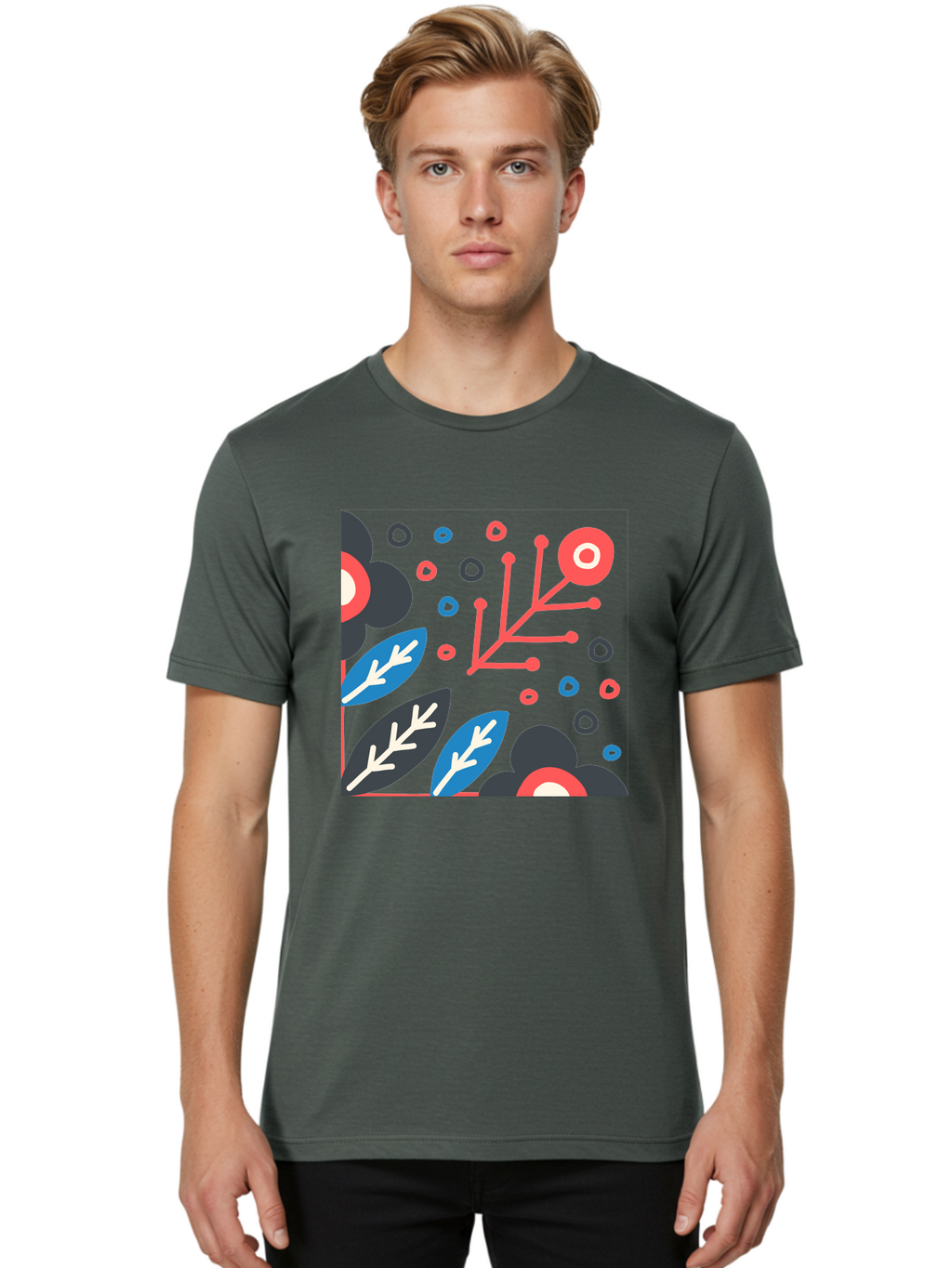 Abstract-Floral-Pattern-1 Men'S Graphic Tee, 100% Cotton, Comfortable Casual Summer Wear, Machine Washable, Abstract Floral Pattern, Colorful Flowers, Modern Botanical Art, Vibrant Graphics, Playful Design, Creative Illustration, Aab650