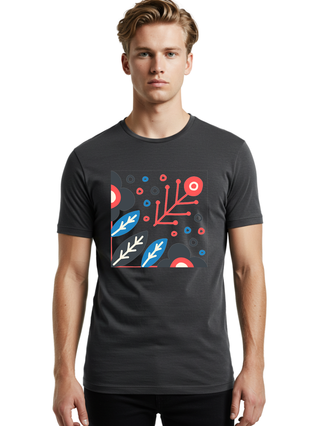 Abstract-Floral-Pattern-1 Men'S Graphic Tee, 100% Cotton, Comfortable Casual Summer Wear, Machine Washable, Abstract Floral Pattern, Colorful Flowers, Modern Botanical Art, Vibrant Graphics, Playful Design, Creative Illustration, Aab650