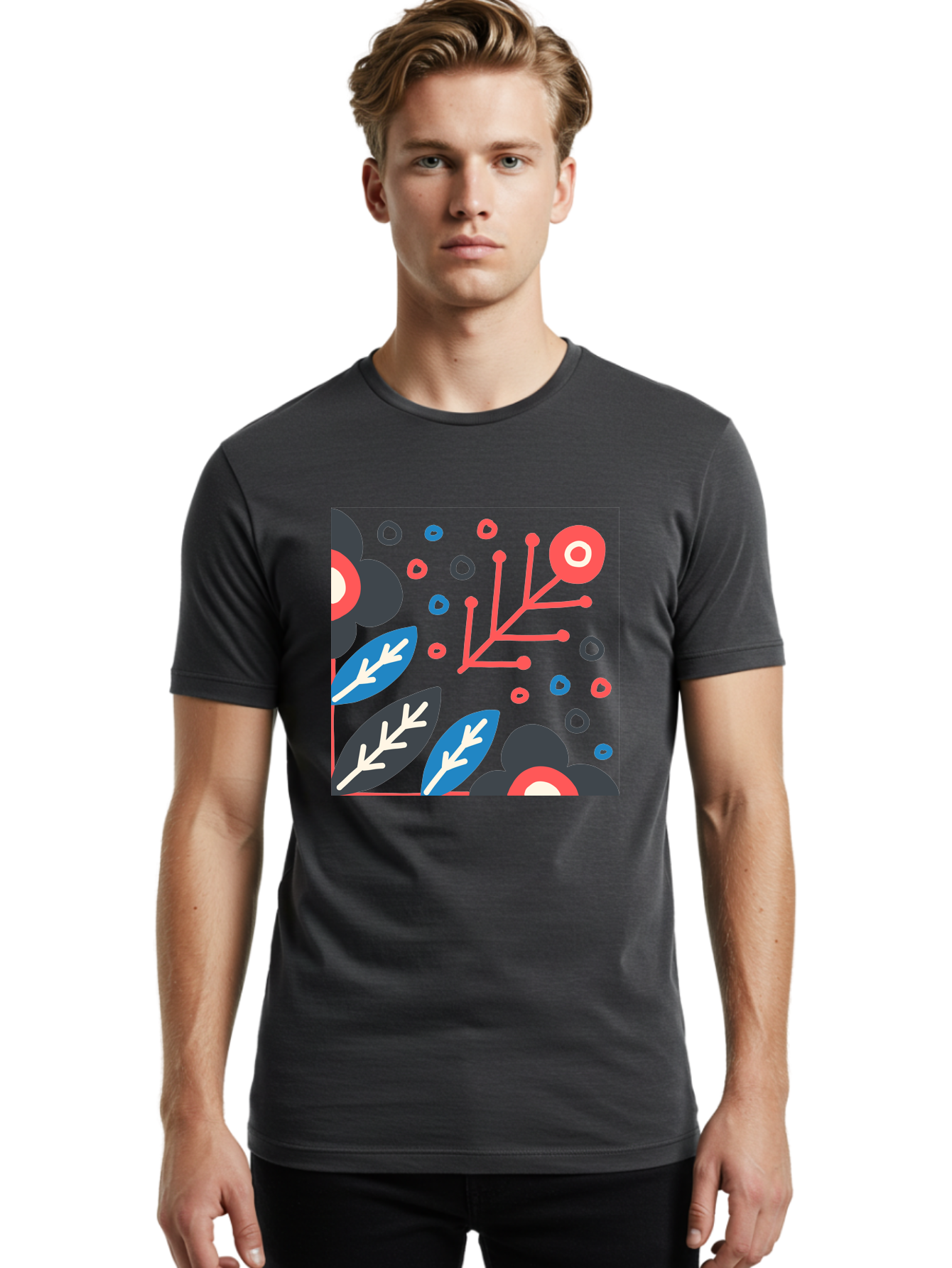 Abstract-Floral-Pattern-1 Men'S Graphic Tee, 100% Cotton, Comfortable Casual Summer Wear, Machine Washable, Abstract Floral Pattern, Colorful Flowers, Modern Botanical Art, Vibrant Graphics, Playful Design, Creative Illustration, Aab650